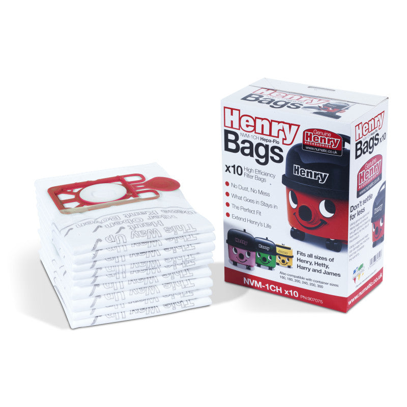 1CH HepaFlo Filter Bags Pack of 10
Numatic 1CH HEPAFLO Filter Bags (10 pack) – Designed especially for Henry, Henry HepaFlo Bags maximise capacity and airflow, delivering peak suction.
Numatic 1CH HEPAFLO Filter Bags (10 pack) – Designed especially for Henry, Henry HepaFlo Bags maximise capacity and airflow, delivering peak suction. 3-layers of material increase filtration, meaning what goes in, stays in and Henry’s innovative self-seal tab locks all the dust in the bag, so you can empty with no dust and