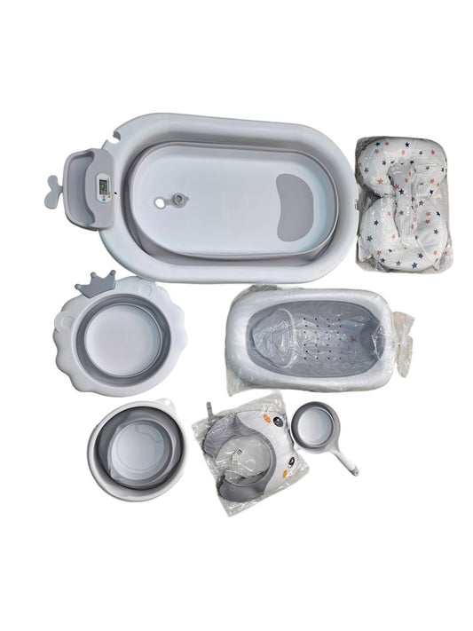 Babies-Up Foldable New Born Bath With Attachments, Mat/Rack/Cup Set
