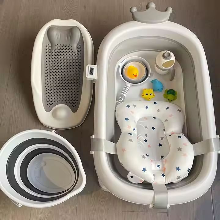 Babies-Up Foldable New Born Bath With Attachments, Mat/Rack/Cup Set