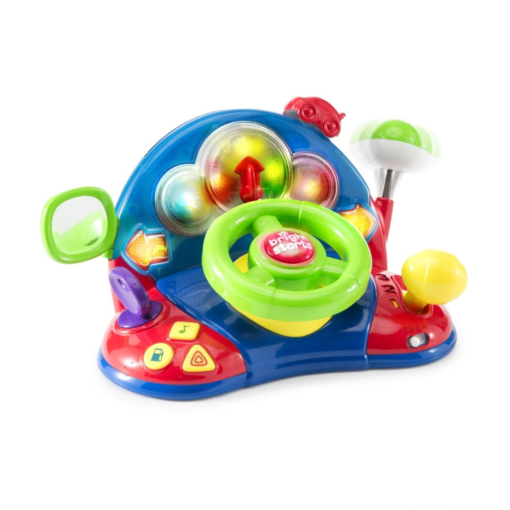 Bright Starts LLB Lights & Colours Driver
Put the pedal to the metal… baby’s on the road to fun! With real car noises, shifting gears and a steering wheel to turn and spin, your little one is about to go on the ride of her life. This sit and play musical toy from Bright Starts brings the open road right to your living room.