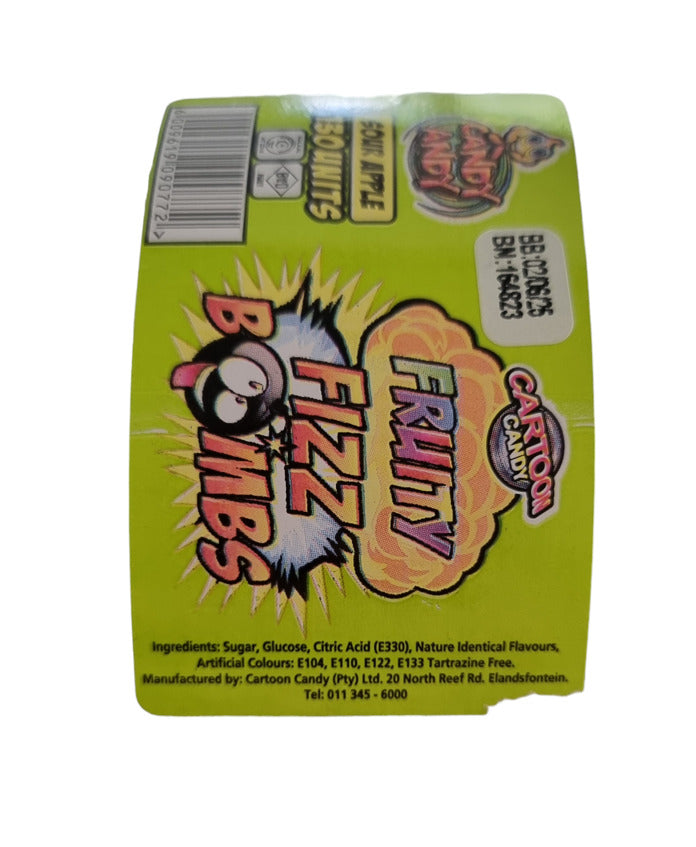 Cartoon Candy Fruity Fizz Bombs Sweet Tub of 130 Units - Sour Apple