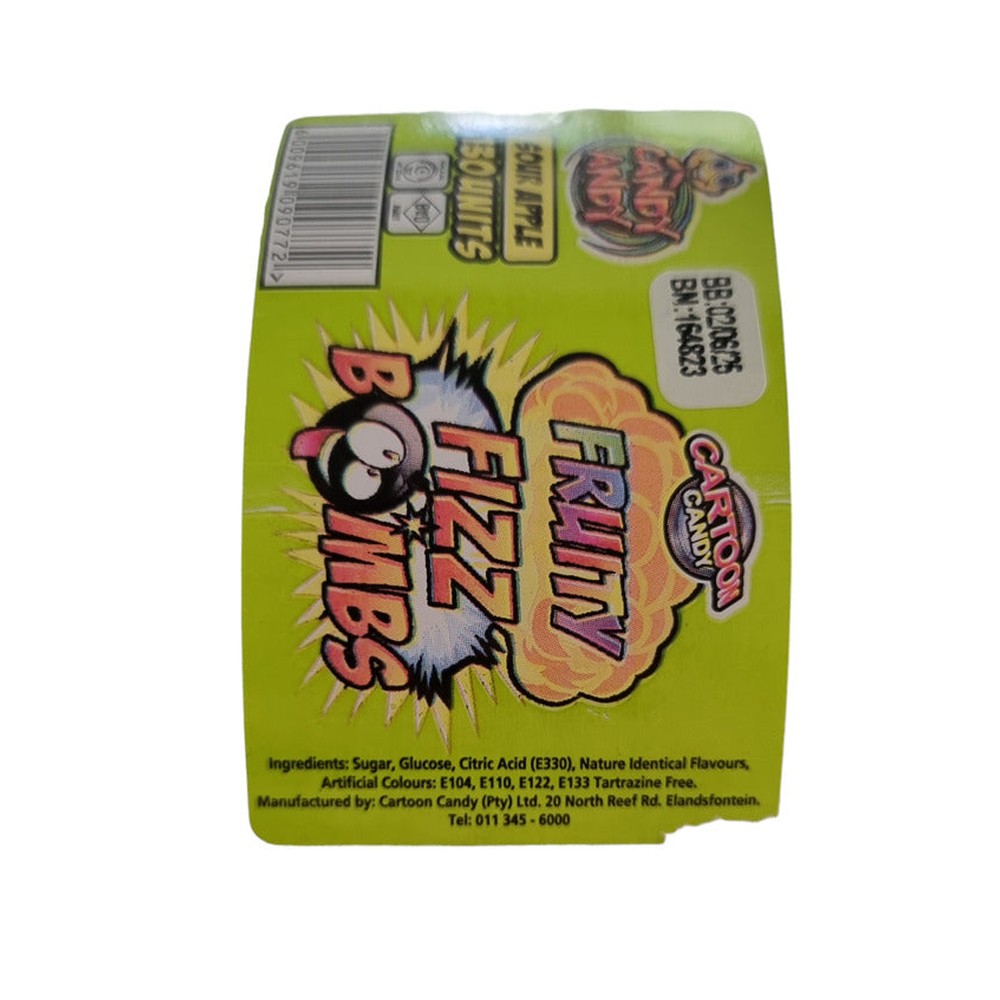 Cartoon Candy Fruity Fizz Bombs Sweet Tub of 130 Units - Sour Apple
Fruity Fizz Bomb Sweets" are an explosion of vibrant flavors and fizzy sensations in every bomb. These delightful confections are bursting with the essence of assorted fruits, delivering a tantalizing mix of sweet and tangy notes that dance on your taste buds.