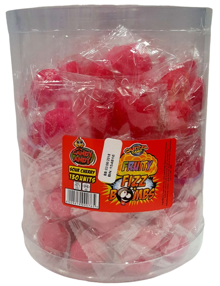 Cartoon Candy Fruity Fizz Bombs Sweet Tub of 130 Units Sour Cherry
Fruity Fizz Bomb Sweets" are an explosion of vibrant flavors and fizzy sensations in every bomb. These delightful confections are bursting with the essence of assorted fruits, delivering a tantalizing mix of sweet and tangy notes that dance on your taste buds.