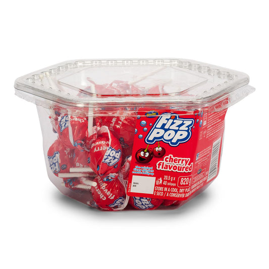 Fizz Pop Cherry Flavoured Lollipops - 40 Units Tub