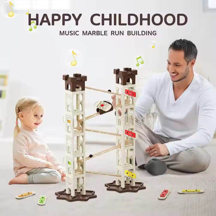 Kids-Up 103 Piece STEM Marble Run Set Featuring Music Pillars & Maze Track