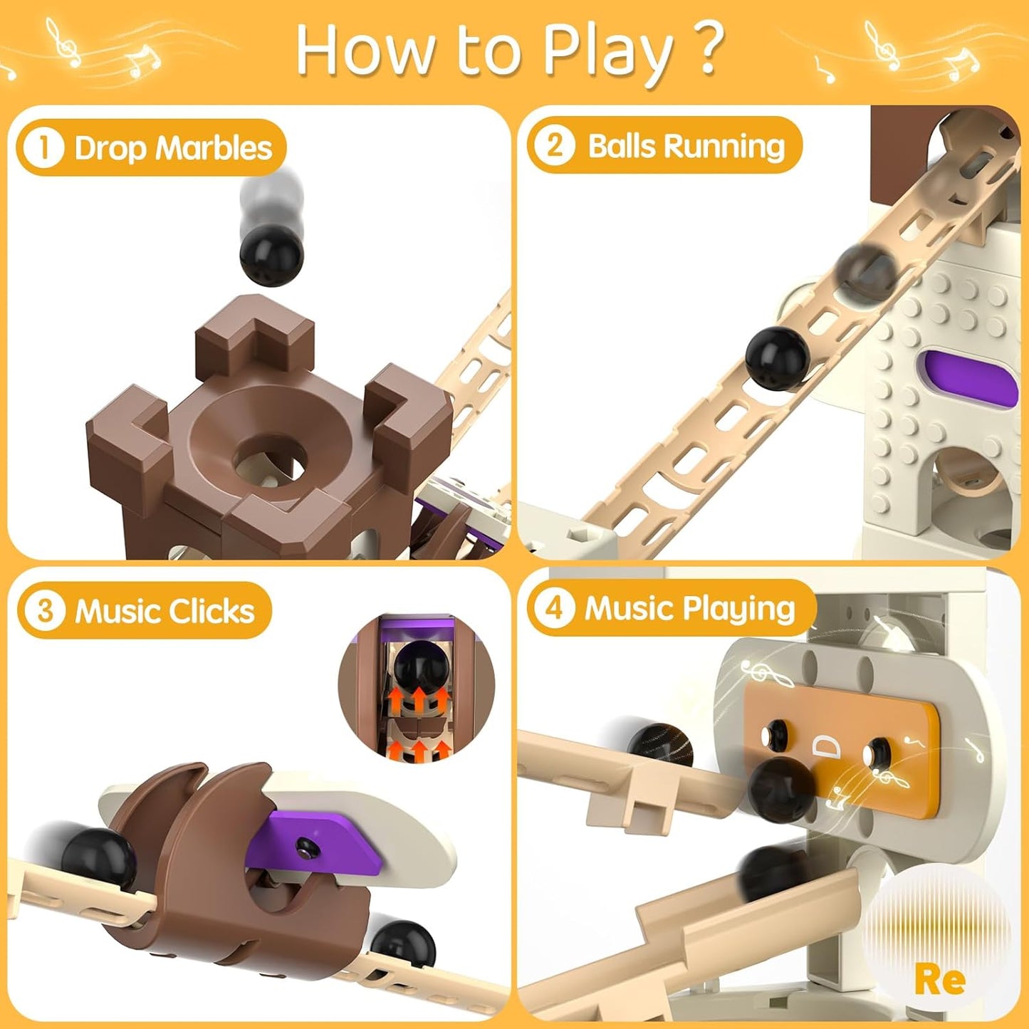 Kids-Up 103 Piece STEM Marble Run Set Featuring Music Pillars & Maze Track