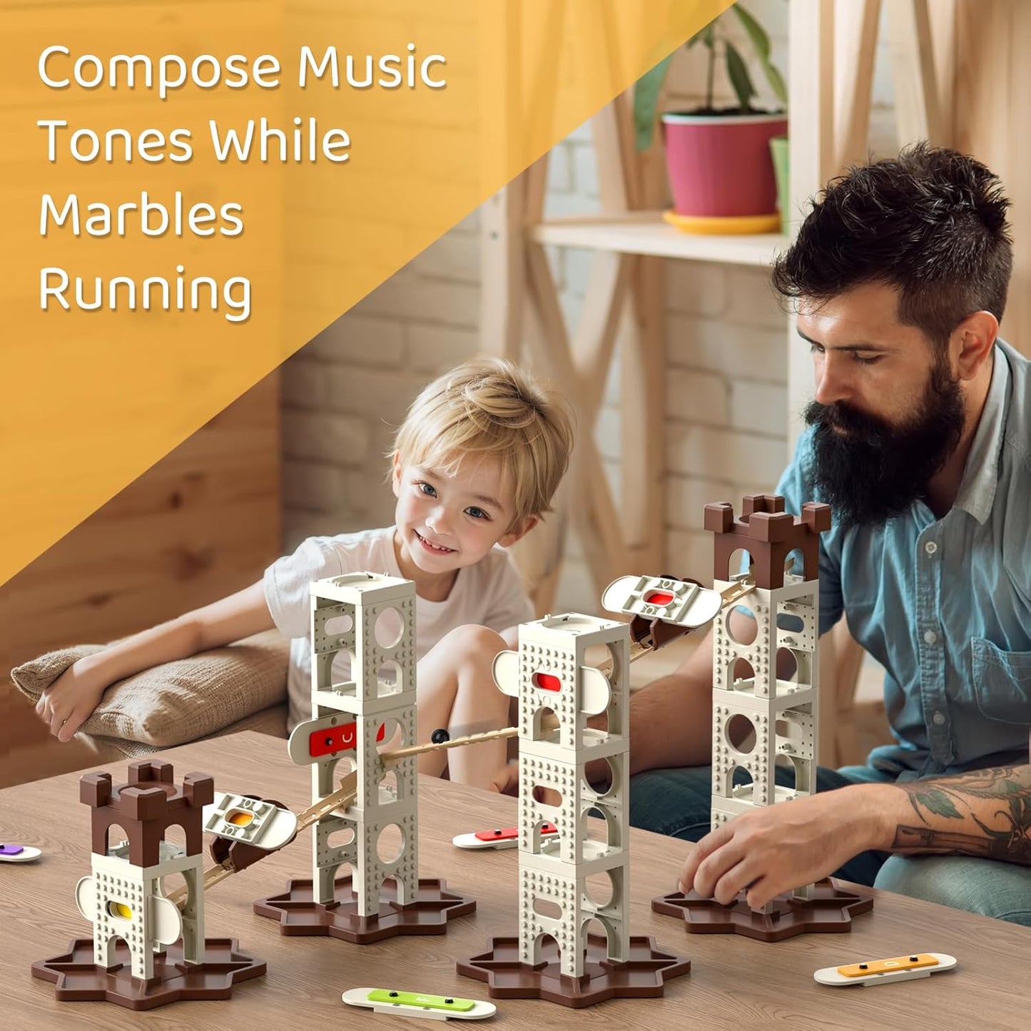 Kids-Up 103 Piece STEM Marble Run Set Featuring Music Pillars & Maze Track