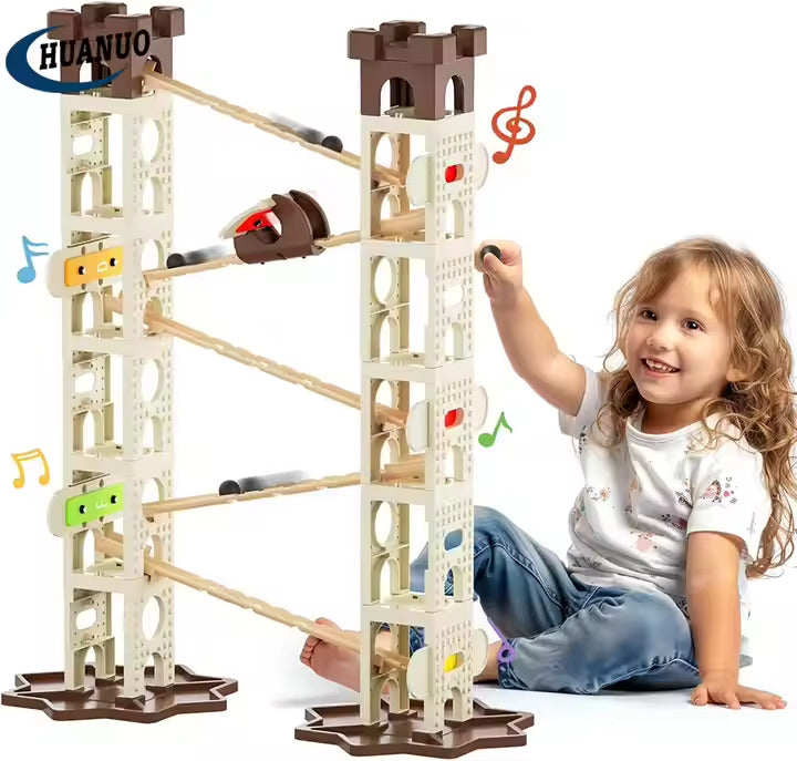 Kids-Up 103 Piece STEM Marble Run Set Featuring Music Pillars & Maze Track