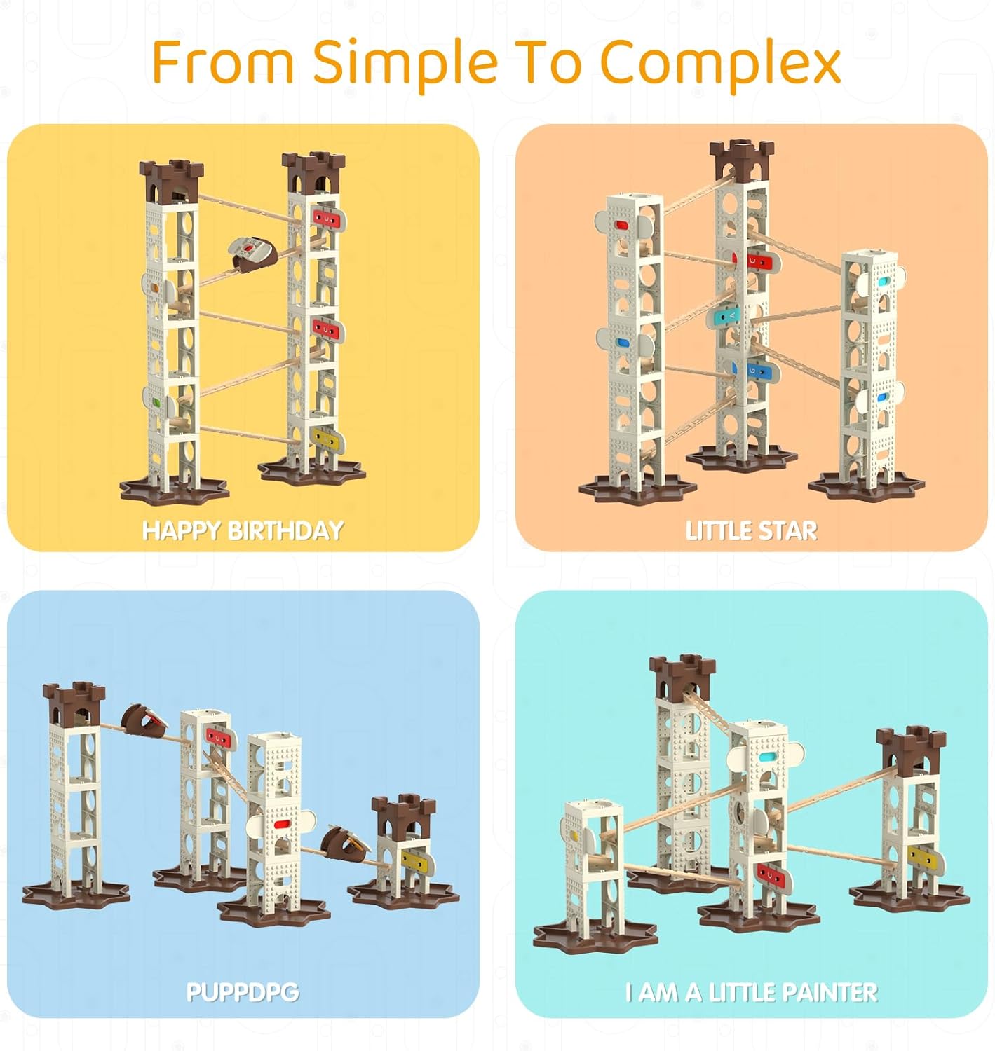 Kids-Up 103 Piece STEM Marble Run Set Featuring Music Pillars & Maze Track
