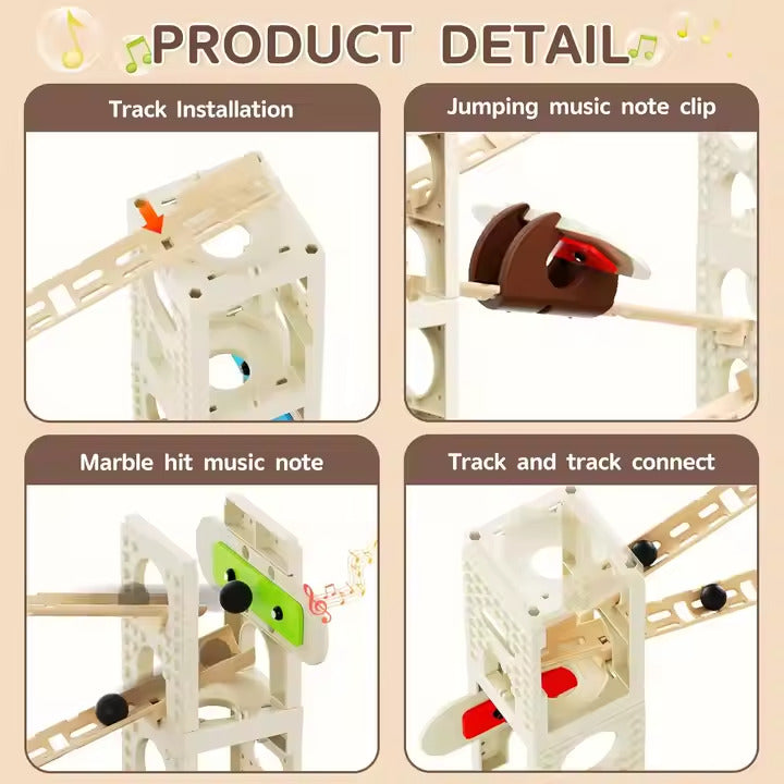 Kids-Up 103 Piece STEM Marble Run Set Featuring Music Pillars & Maze Track