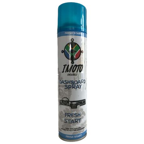 Imoto Dash Board Spray Fresh Start 300ml
Fragrance provides a pleasant odour
Dashboard wax is the perfect spray wax for leather, plastic & rubber.
It also prevents the dust build-up produced by static electricity
best results apply circular motion