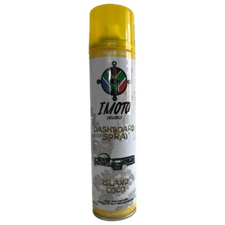 Imoto Dash Board Spray Island Coco
Fragrance provides a pleasant odour
Dashboard wax is the perfect spray wax for leather, plastic & rubber.
It also prevents the dust build-up produced by static electricity
best results apply circular motion