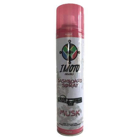 Imoto-Dash-Board-Spray-Musk-300ml
Fragrance provides a pleasant odour
Dashboard wax is the perfect spray wax for leather, plastic & rubber.
It also prevents the dust build-up produced by static electricity
best results apply circular motion