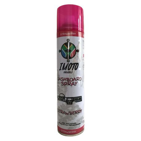 Imoto Dash Board Spray Strawberry 300ml
Fragrance provides a pleasant odour
Dashboard wax is the perfect spray wax for leather, plastic & rubber.
It also prevents the dust build-up produced by static electricity
best results apply circular motion