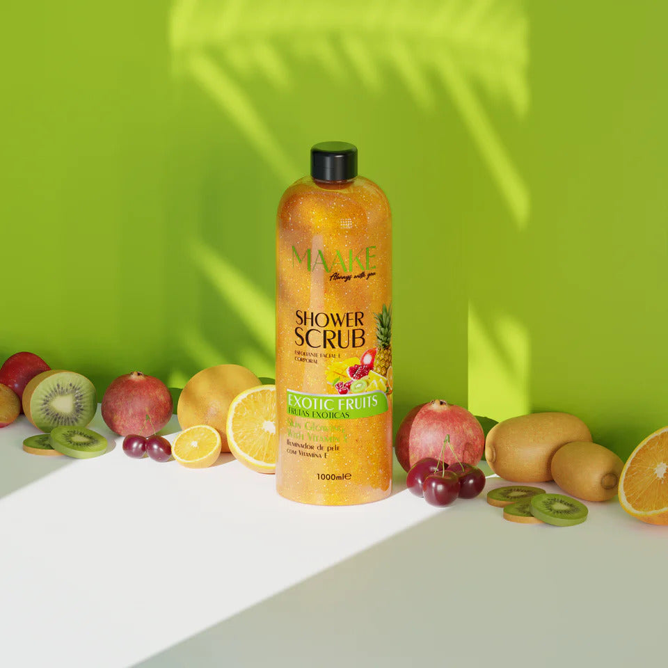 Our Glowing Shower Gel scrub is exactly what it sounds! A scrub for a delightful foamy bath, enriched with Exotic Fruits extract, vitamin E, and pumice stone exfoliating particles that gently cleanse and exfoliate the skin, removing impurities and dead cells, leaving your skin soft, lightly fragranced and with a subtle glow!
Results in smoothened skin. Non-abrasive.
Instructions: Apply a generous amount and massage onto wet skin, bring up to a lather, scrub, then rinse off. Suitable for daily use; if
