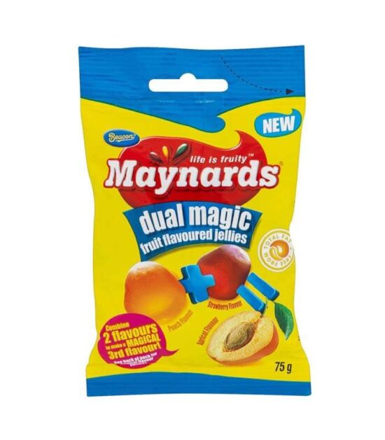 Maynards Dual Magic Jellies 60g
Maynards Dual Magic Jellies are chewy, fruit-flavoured candies made with real fruit juice, offering a delightful fusion of two vibrant flavours in each piece. Packaged in a convenient 60g size, they're perfect for on-the-go enjoyment. Please note, these sweets are manufactured in a facility that handles peanuts and cow's milk, which may pose a risk for individuals with allergies to these substances