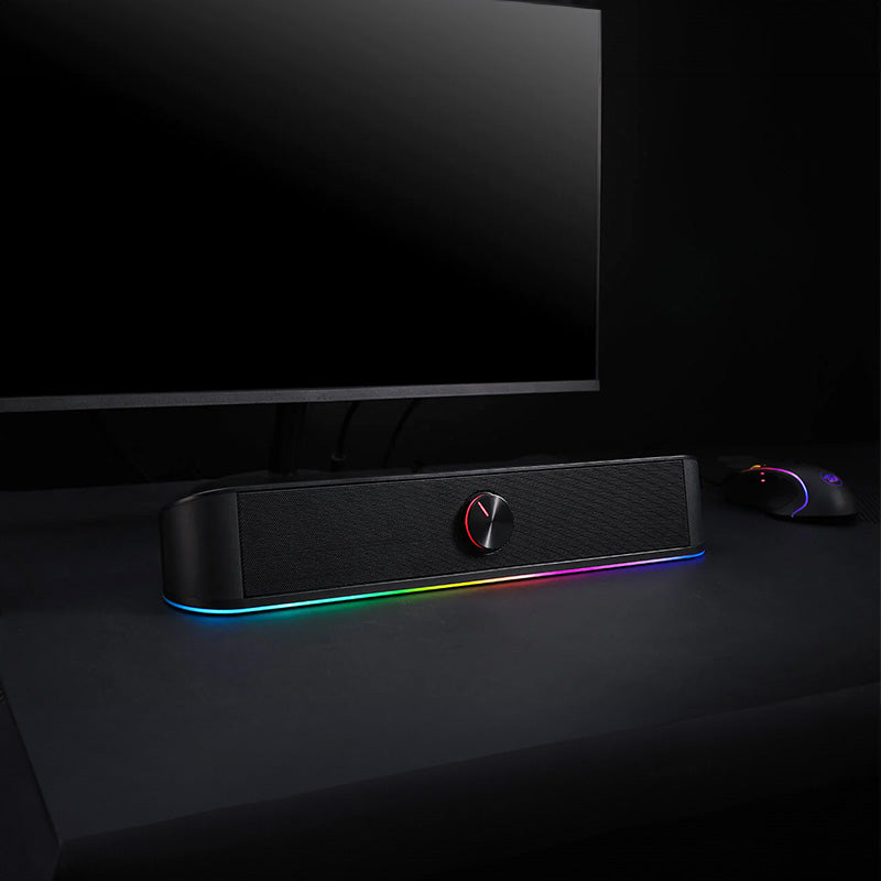 REDRAGON 2.0 Sound Bar ADIEMUS 2 x 3W RGB USB|Aux PC Gaming Speaker – Black.