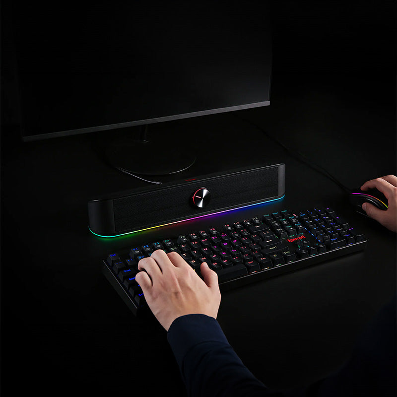 REDRAGON 2.0 Sound Bar ADIEMUS 2 x 3W RGB USB|Aux PC Gaming Speaker – Black.