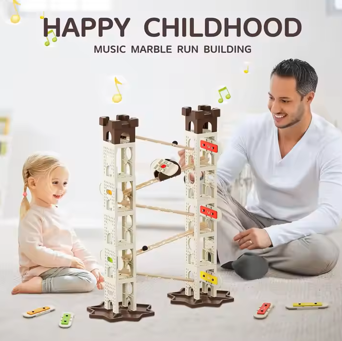 Kids-Up 103 Piece STEM Marble Run Set Featuring Music Pillars & Maze Track