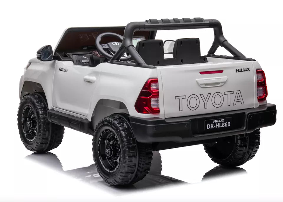 Toyota Hilux Ride On Bakkie With Rubber Wheels 24v White
This kids ride on Toyota Hilux has rubber wheels, openable doors, a fully functional luggage compartment and an openable engine cover.