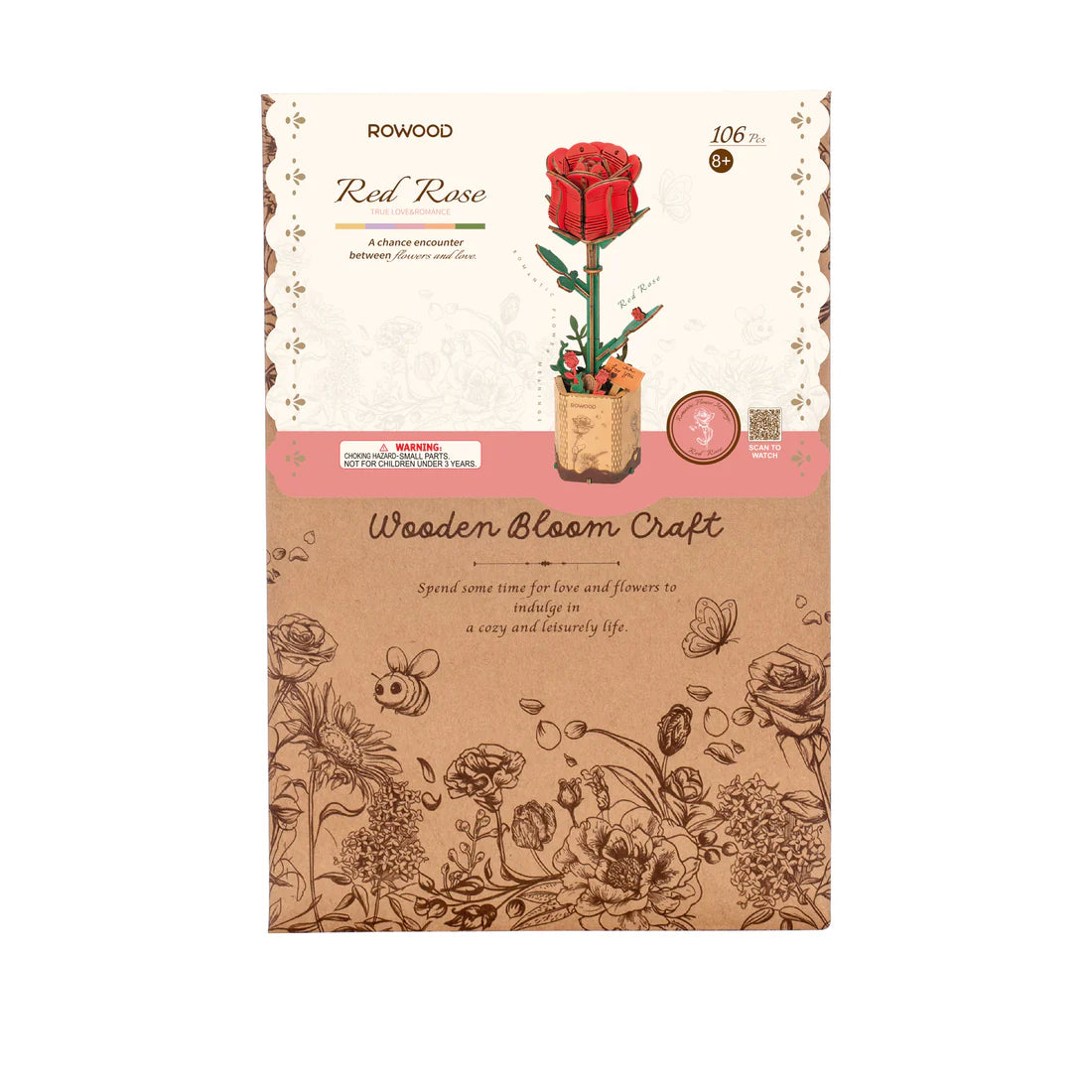 Robotime Red Rose Flower Bouquet Series DIY 3D Wooden Puzzle