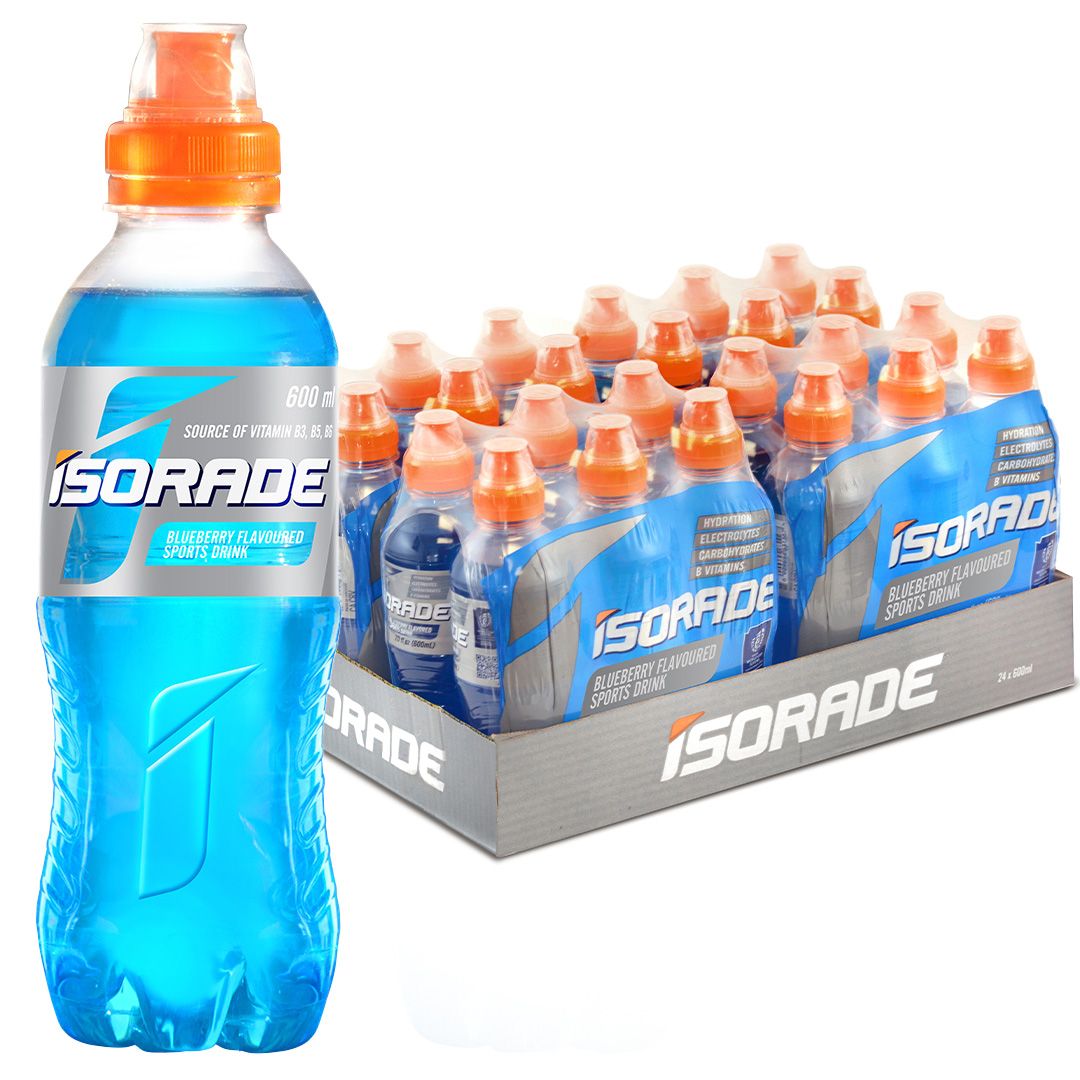 Isorade Energy Sports Drink Blueberry 600ml 24 bottle pack main view