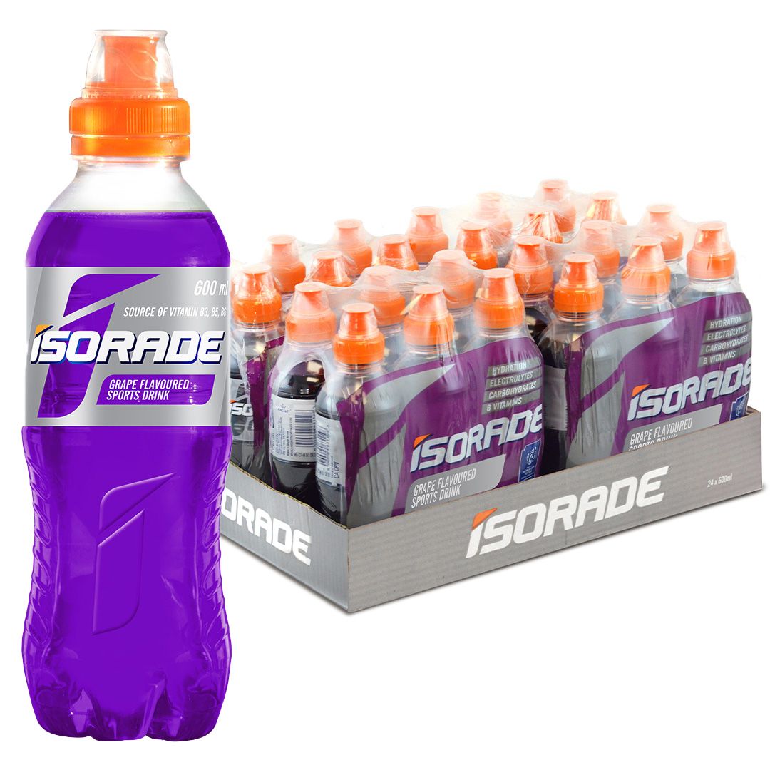 Isorade Energy Sports Drink Grape 600ml 24 bottle pack main view