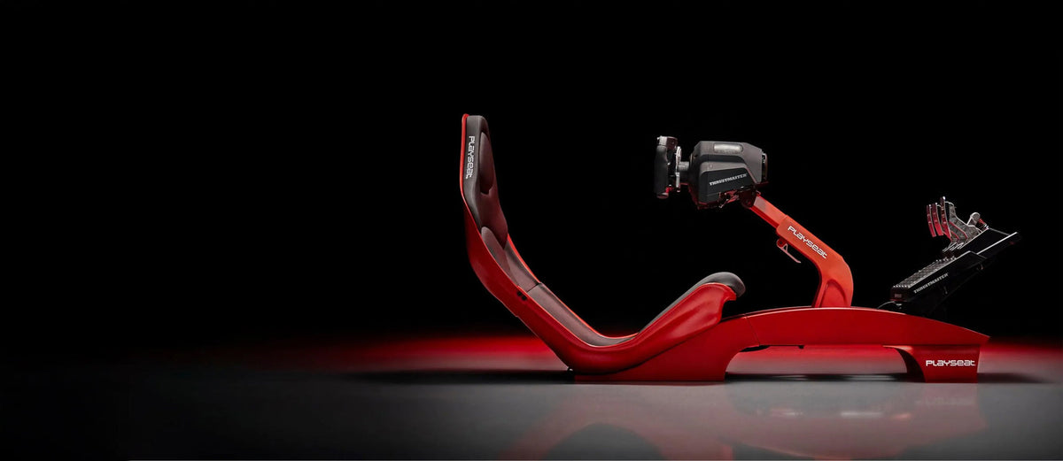 Detail view of reinforced steel pedal plate on Playseat Formula F1 cockpit