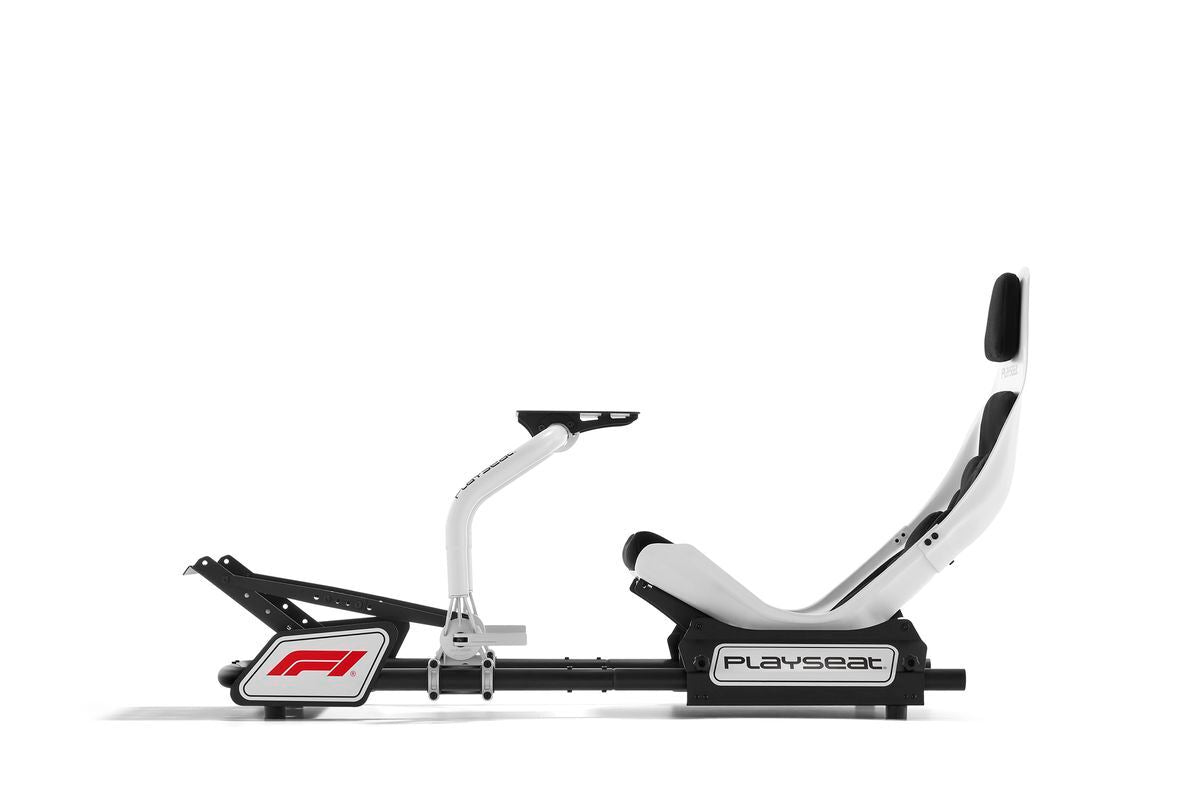 Side 45 degree angle view of Playseat Formula Instinct F1 edition racing seat