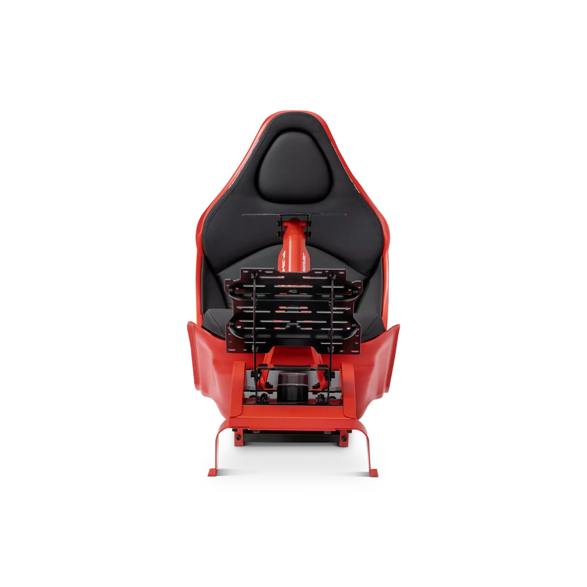Close-up view of black racing PU leather upholstery on Playseat Formula F1 seat