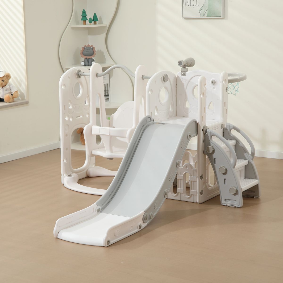 Babies-Up Toddler Garden Slide and Swing Set With Removable Basketball Hoop