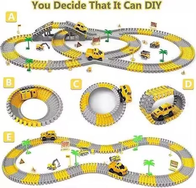 Kids-Up 180 Piece Track Toys For Kids Truck Flexible Track Set Electric