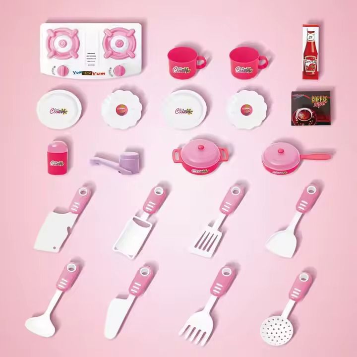 Kids-Up Battery Operated Pretend Kitchen Toy With Lights and Music Pink Set