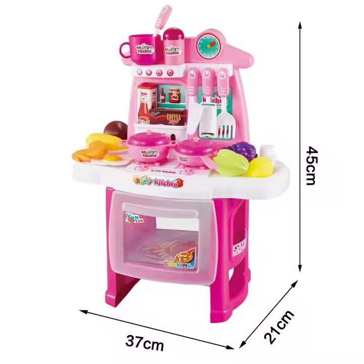 Kids-Up Battery Operated Pretend Kitchen Toy With Lights and Music Pink Set