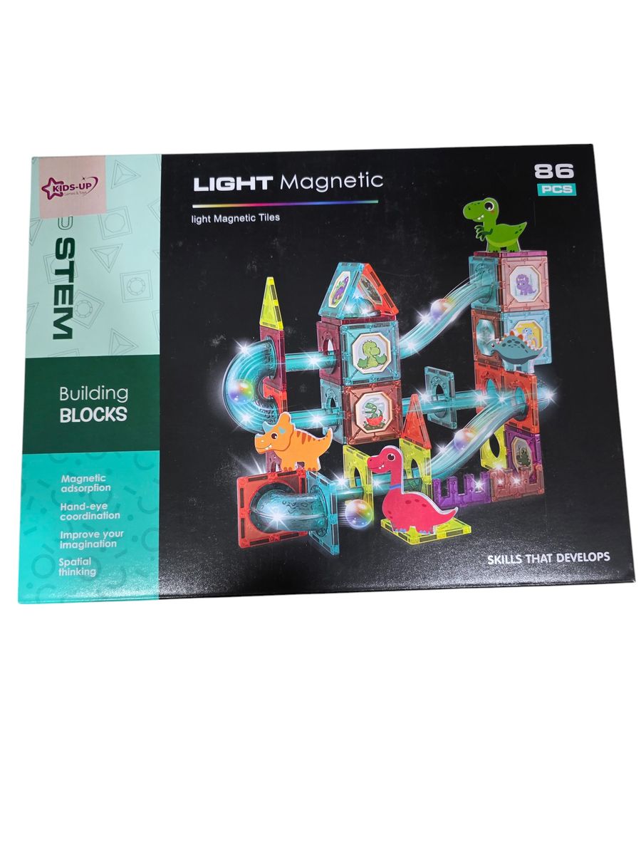Kids-Up LED Magnetic Building Blocks Light Up 3D Pipes Marble Run 86 Pieces