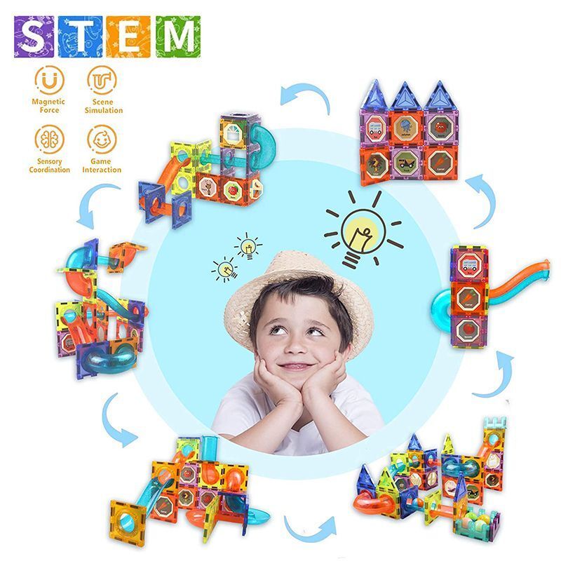 Kids-Up LED Magnetic Building Blocks Light Up 3D Pipes Marble Run 86 Pieces