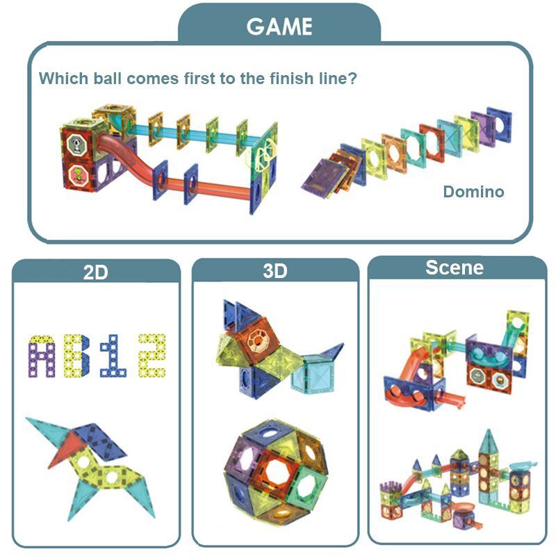 Kids-Up LED Magnetic Building Blocks Light Up 3D Pipes Marble Run 86 Pieces