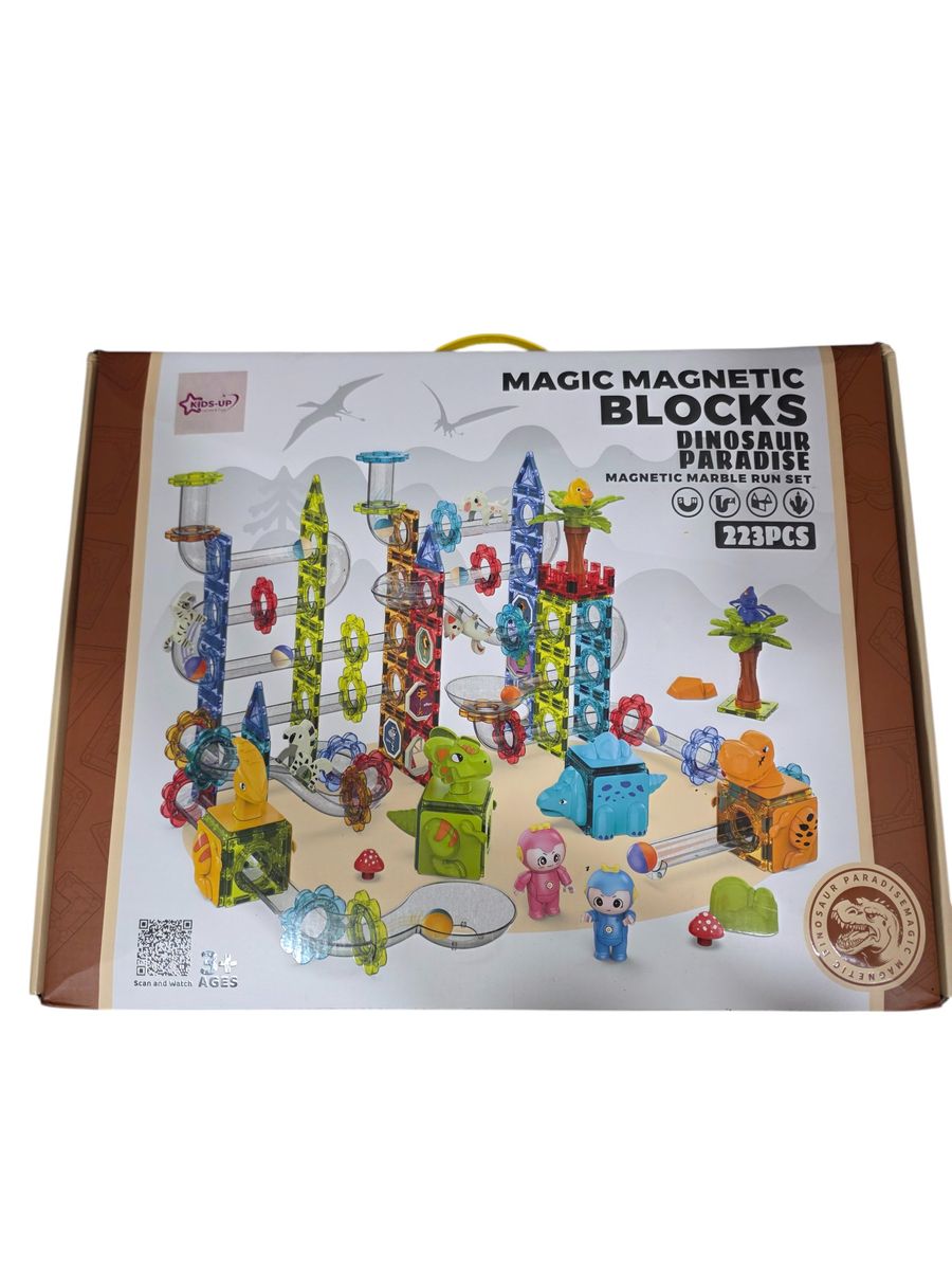 Kids-Up 223 PCS DIY STEM Dinosaur Paradise Magnetic Marble Run Educational
