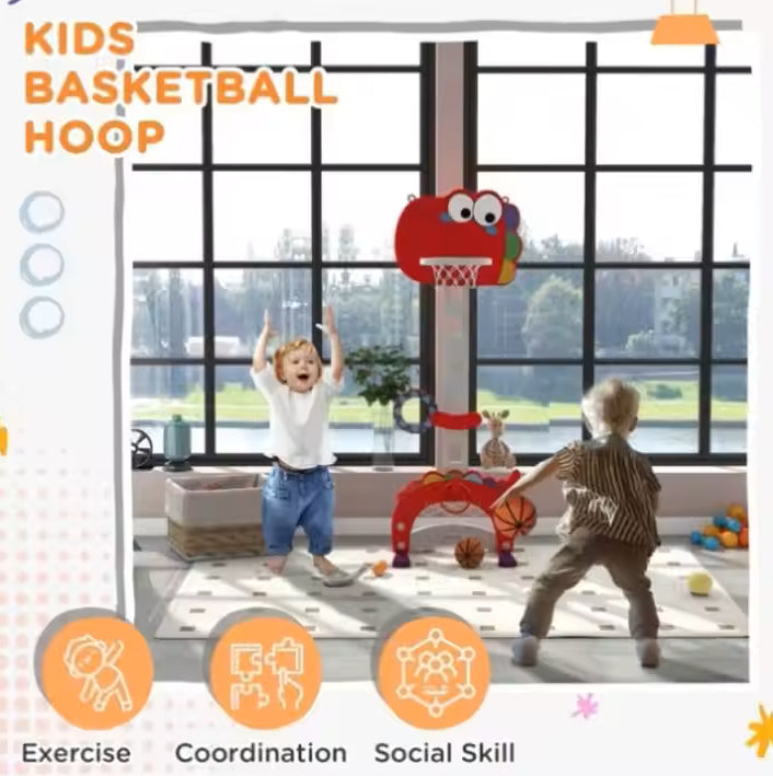 Kids-Up 5 in 1 Basketball Stand Sports Toy With Soccer/Golf/Ring Toss Hoop