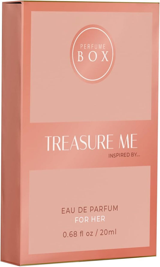 Portable 20ml travel size Perfume Box Treasure Me spray next to a vanity bag
