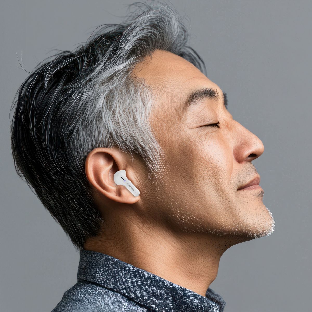Close-up view of 13mm speaker drivers and silicone eartips on Jupiter earbuds