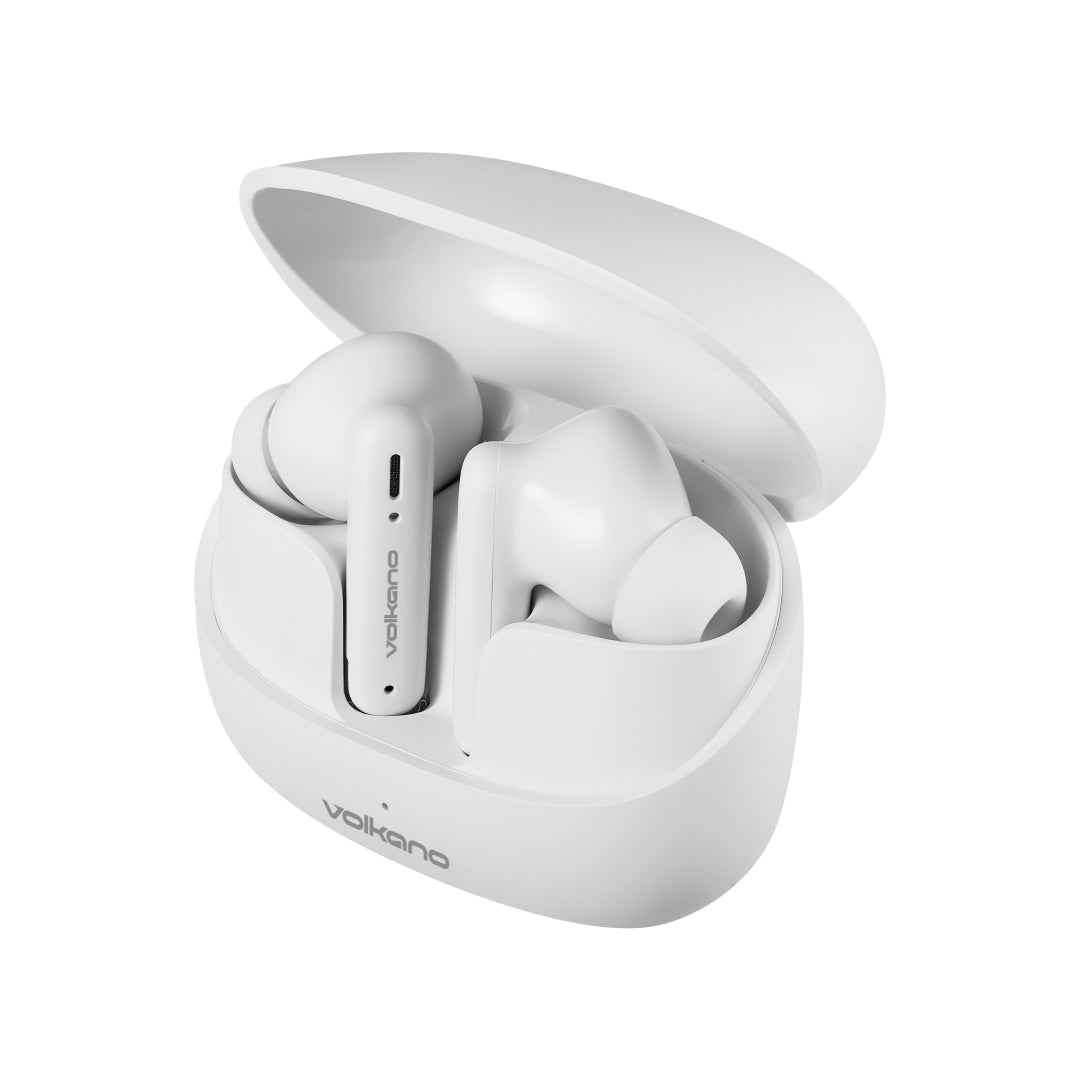 Volkano Jupiter Series TWS true wireless earphones in charging case front view