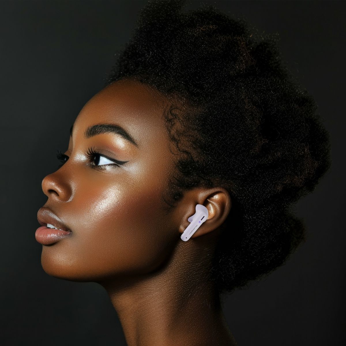 User wearing Volkano Jupiter TWS earbud during daily urban commute