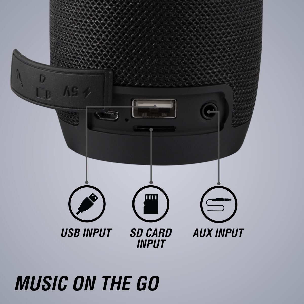 Front acoustic speaker grille mesh texture on Volkano Stun 2.0 black speaker