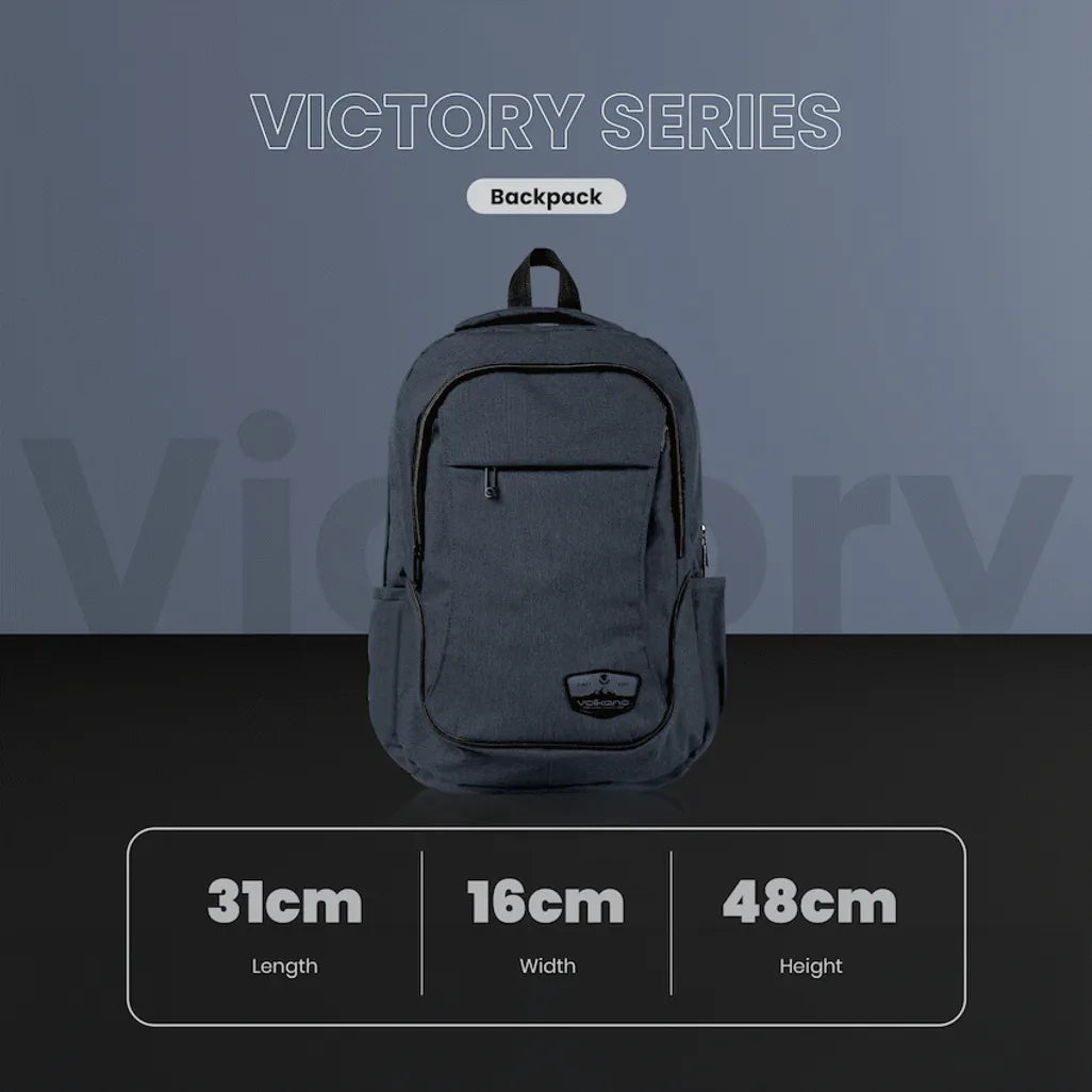 Rear view of Volkano Victory navy backpack highlighting ergonomic padded shoulder straps