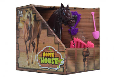 BROWN HORSE SET IN OPEN BOX