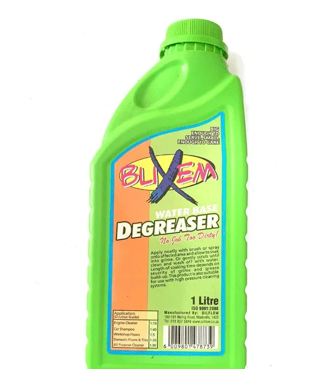 Blixem Water Base Degreaser 1 Litre bottle for cleaning engines, floors, and tools – tough on grease, safe for surfaces