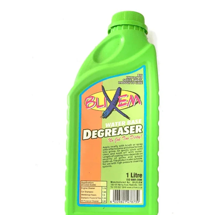 Blixem Water Base Degreaser 1 Litre bottle for cleaning engines, floors, and tools – tough on grease, safe for surfaces