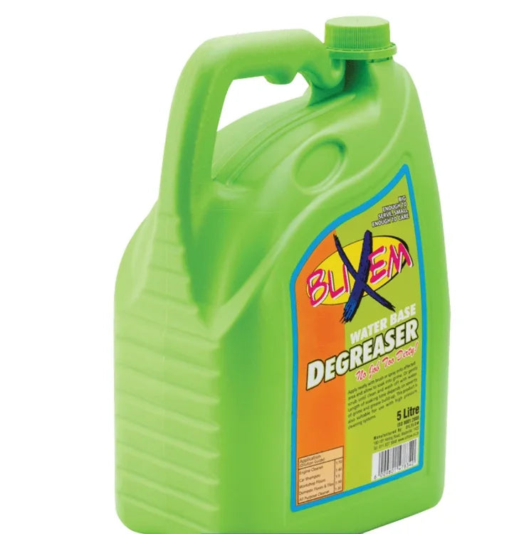 5L Blixem water-based degreaser in bright green jug for cleaning engines, tools, and household surfaces