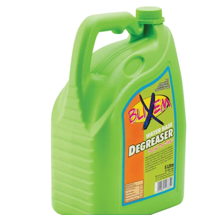 5L Blixem water-based degreaser in bright green jug for cleaning engines, tools, and household surfaces